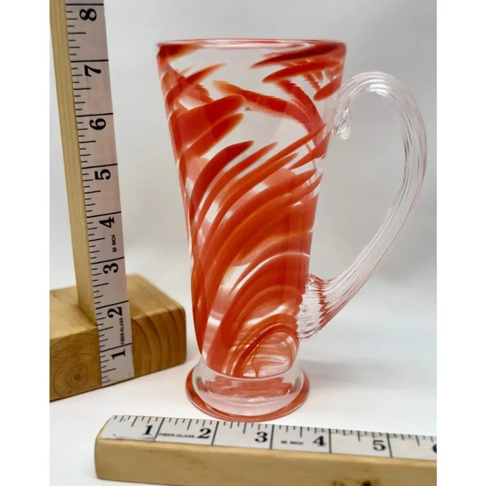 Red Glass Mug with Clear Handle 7 in. DAE Glass original.